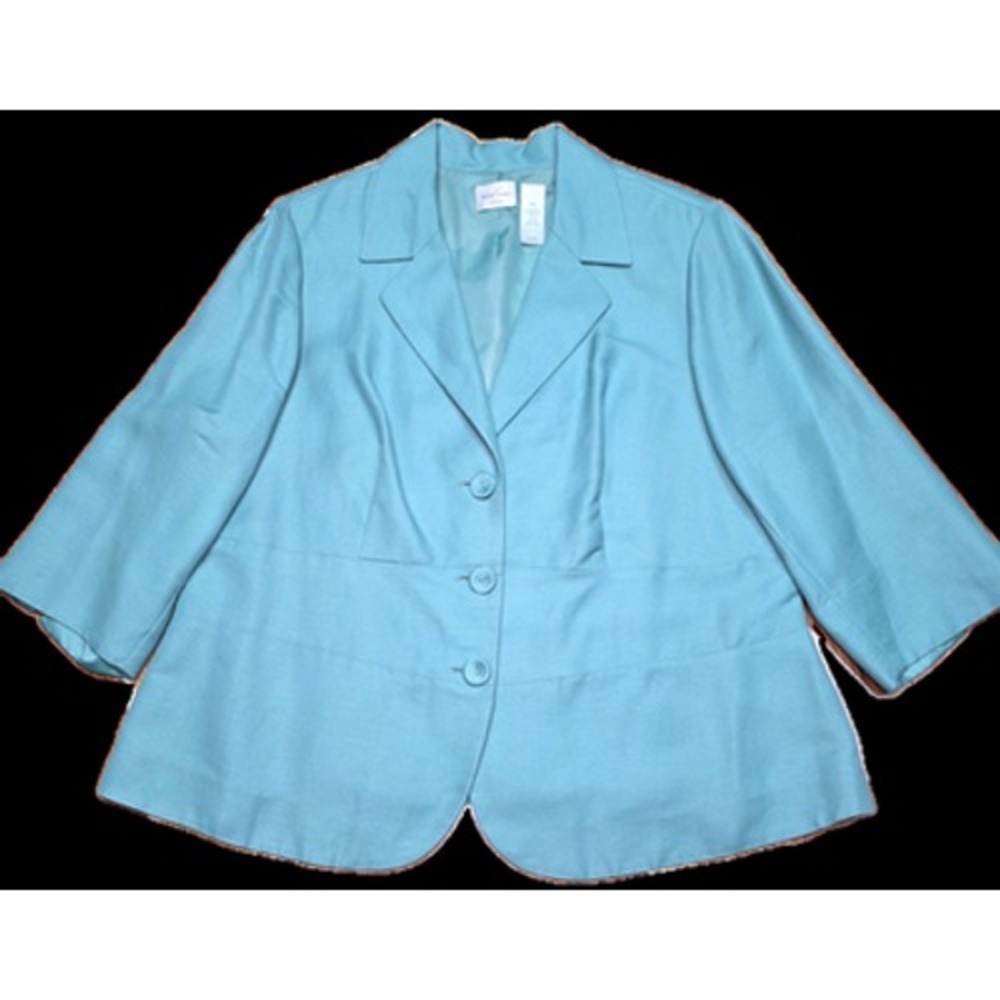 Emma James Blazer Womens 18W Blue Linen Blend 3 Button Notch Jacket Career